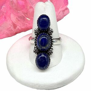 Lapis Lazuli Ring Size 7.5 925 Sterling Silver Overlay Blue Stone